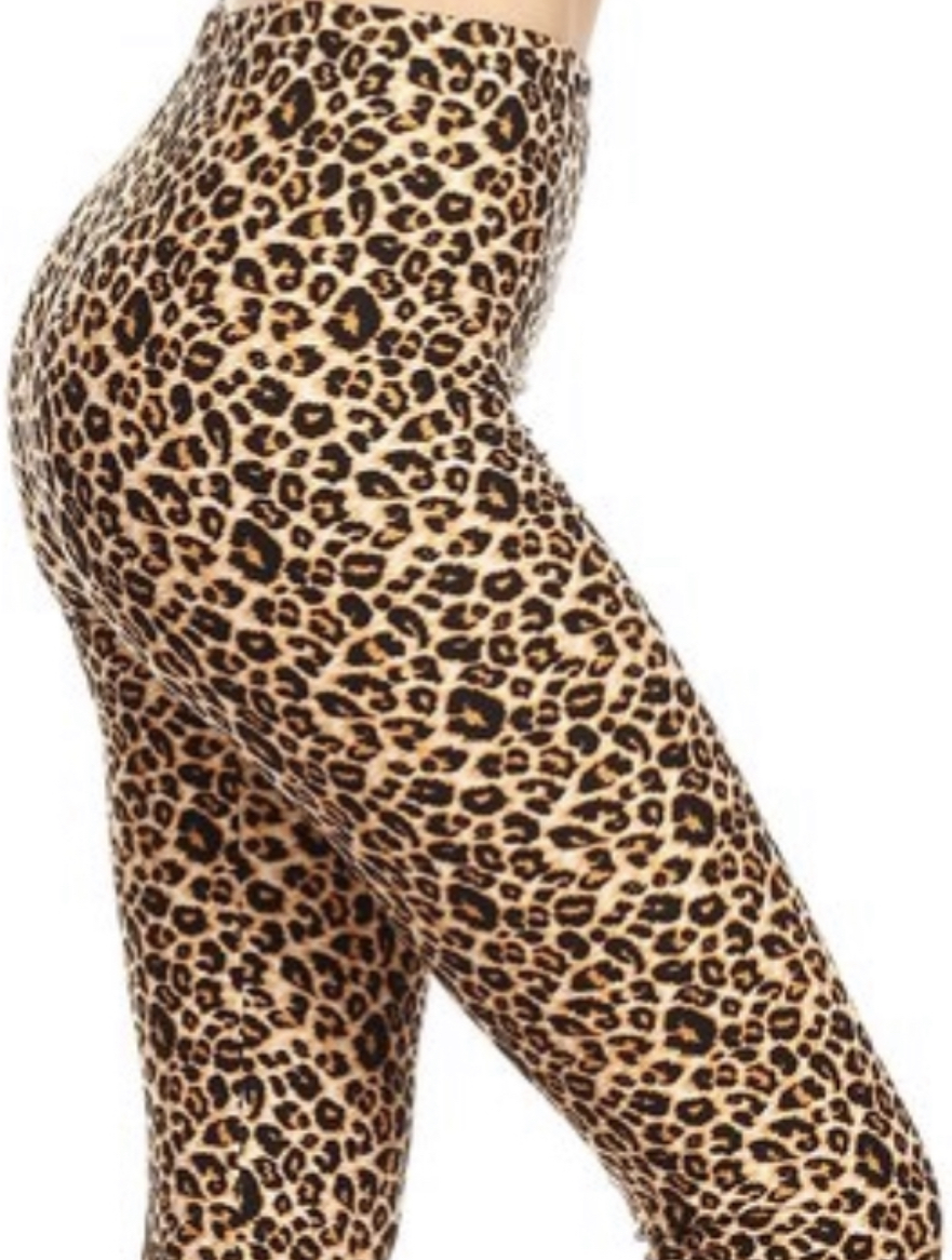 Womens Plus Brown Leopard Print Leggings One Size Fit 1X,2X,3X Or 14,16,18  